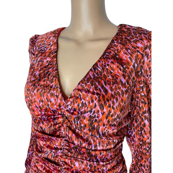 En Saison Razzalind Mini Dress size M NWT Ruched Raspberry Leopard Long sleeve - Picture 11 of 11